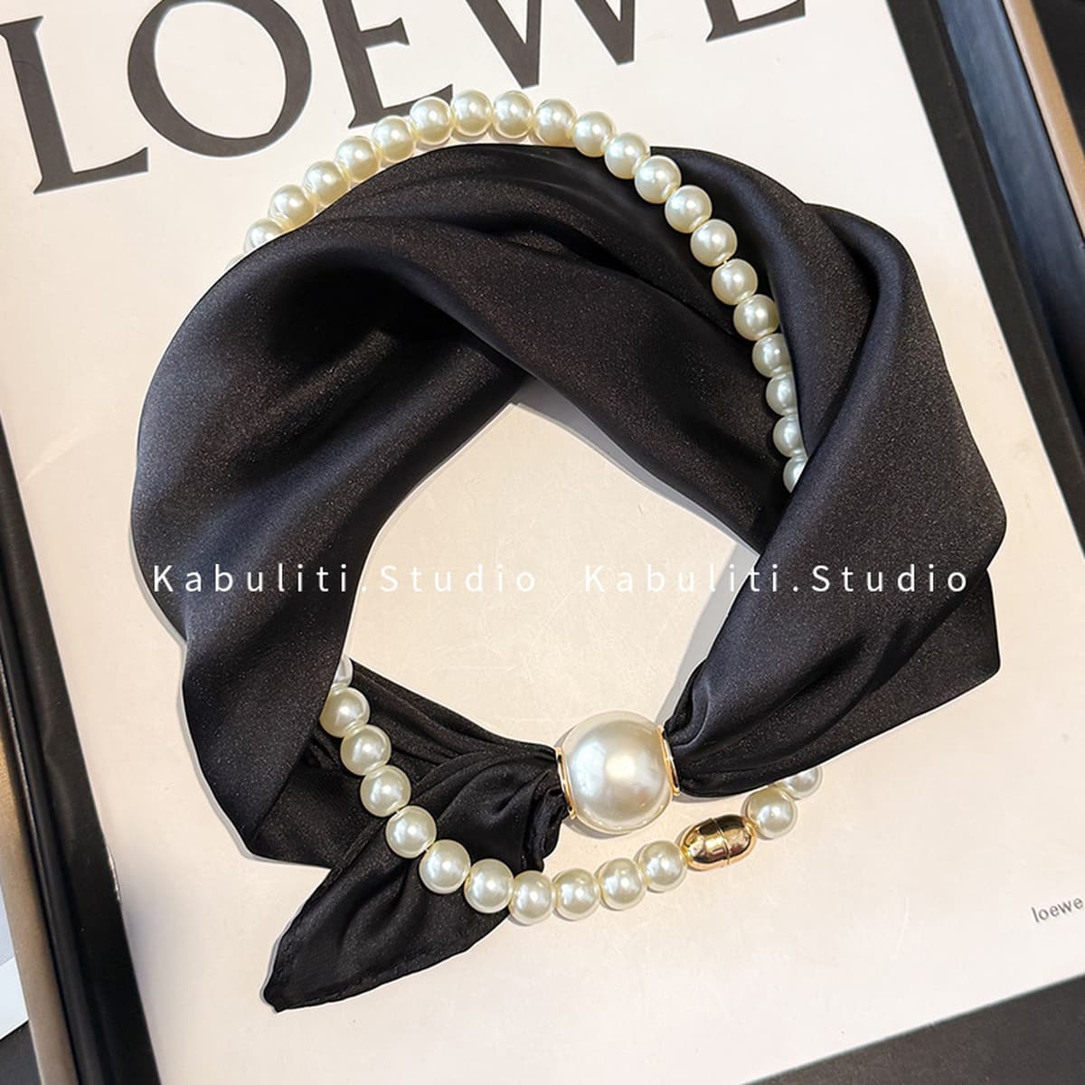 Белое жемчужное ожерелье с магнитной пряжкой, узкий длинный шелковый шарф для ушей, женский шарф на шею с рубашкой, тонкий...