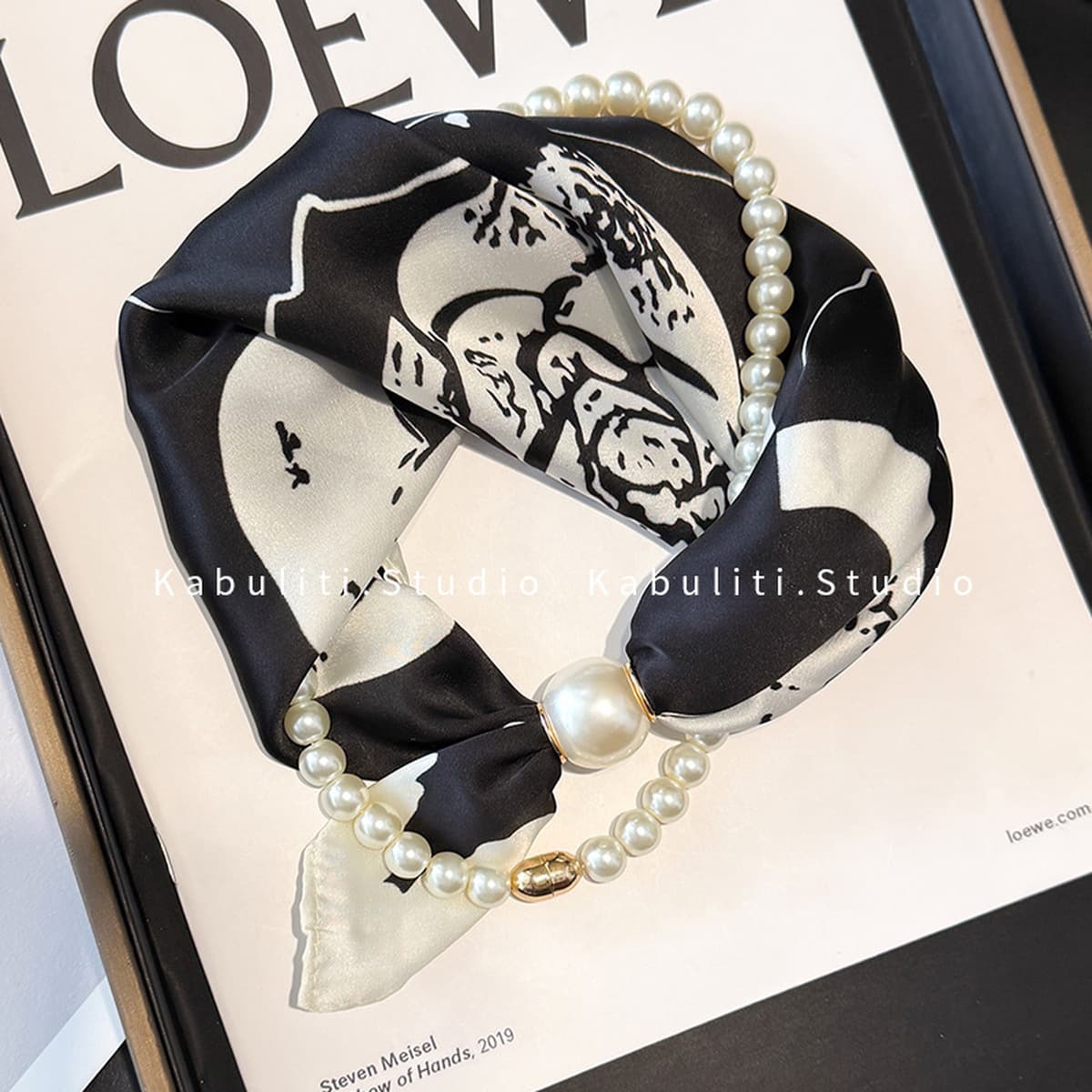 Белое жемчужное ожерелье с магнитной пряжкой, узкий длинный шелковый шарф для ушей, женский шарф на шею с рубашкой, тонкий...