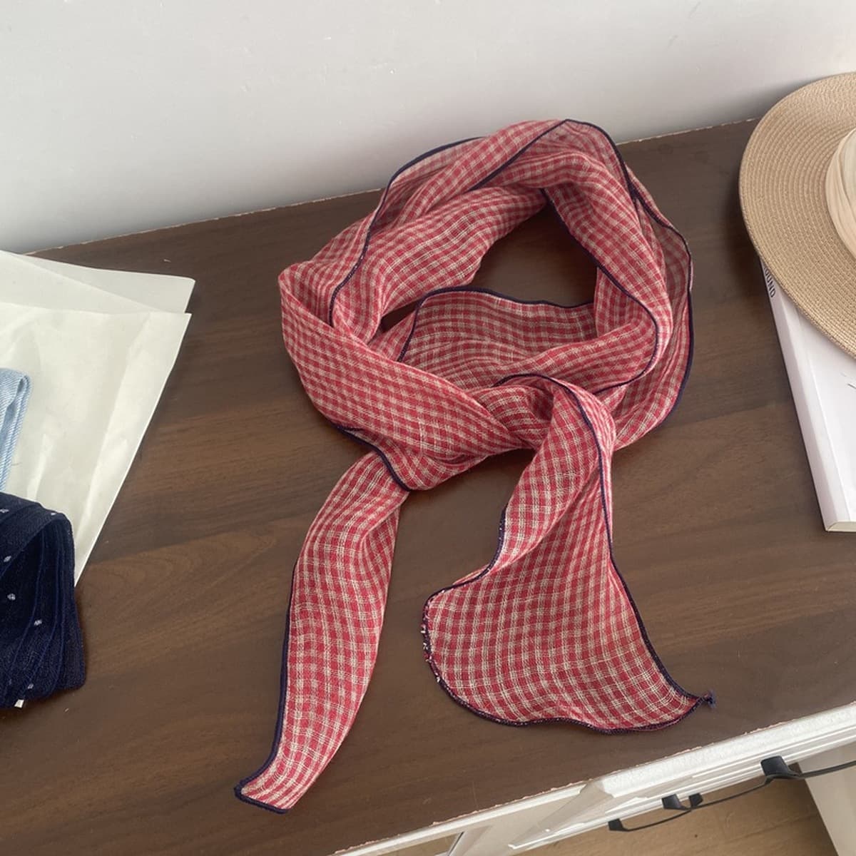 100% льняной шелковый шарф женский японский узкий вариант маленький длинный шарф дикий художественный ретро стримеры...