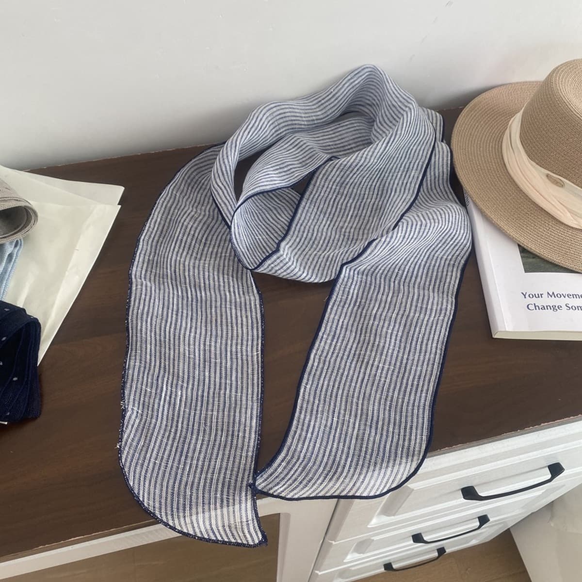 100% льняной шелковый шарф женский японский узкий вариант маленький длинный шарф дикий художественный ретро стримеры...