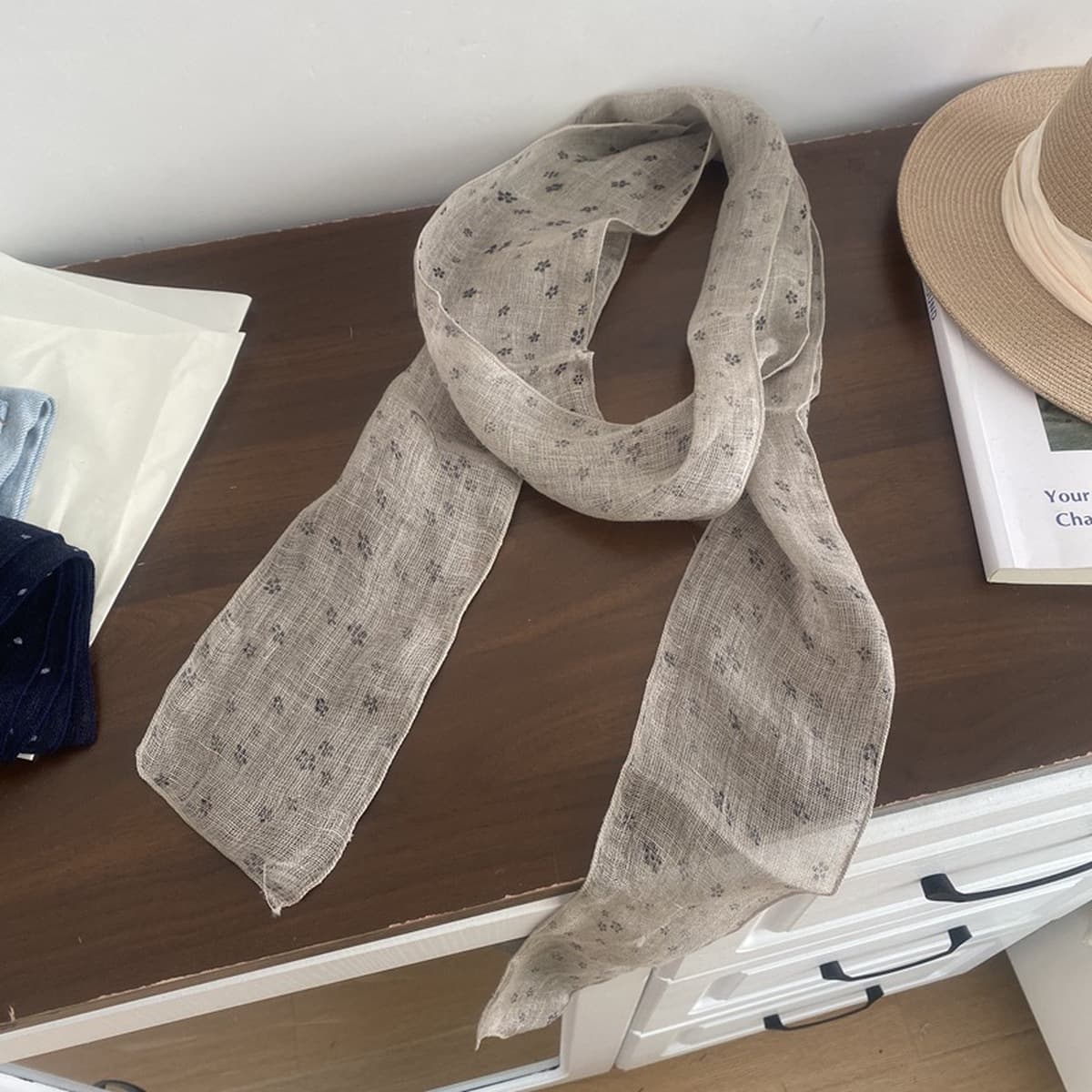 100% льняной шелковый шарф женский японский узкий вариант маленький длинный шарф дикий художественный ретро стримеры...