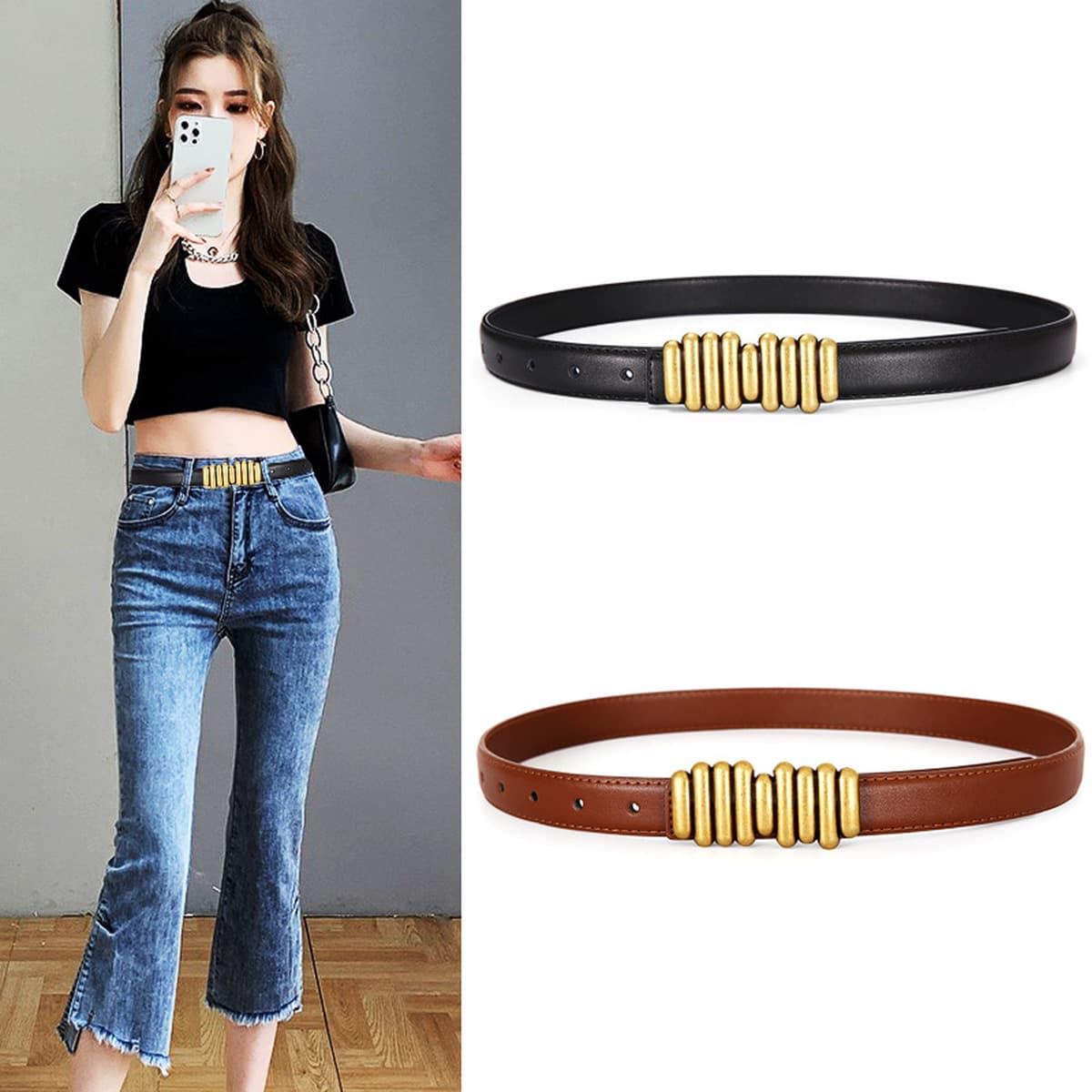 Ремень из натуральной кожи для женщин, ремень для джинсов, декоративный аксессуар для платьев, костюмов, свитеров, стиль...