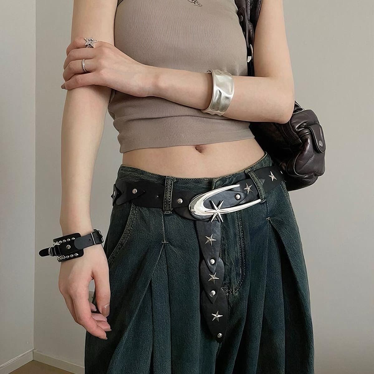 Широкий женский ремень с нишевой звездой в дизайнерском стиле, декоративный аксессуар для юбок, нишевый ремень, обтягивающий...