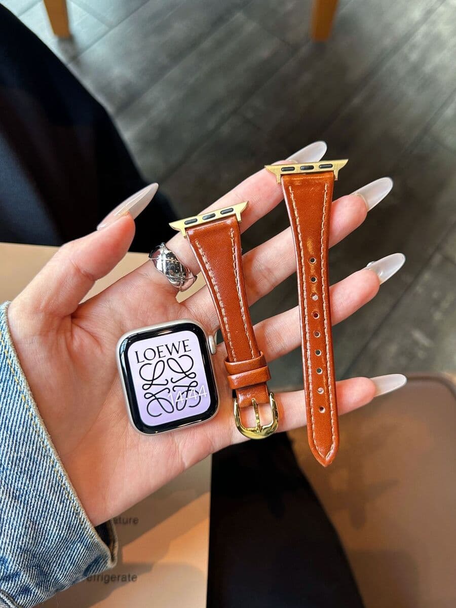 Подходит для Apple Watch iWatch 11-го поколения 987654 Ultra/SE, высококачественный тонкий глянцевый кожаный ремешок.