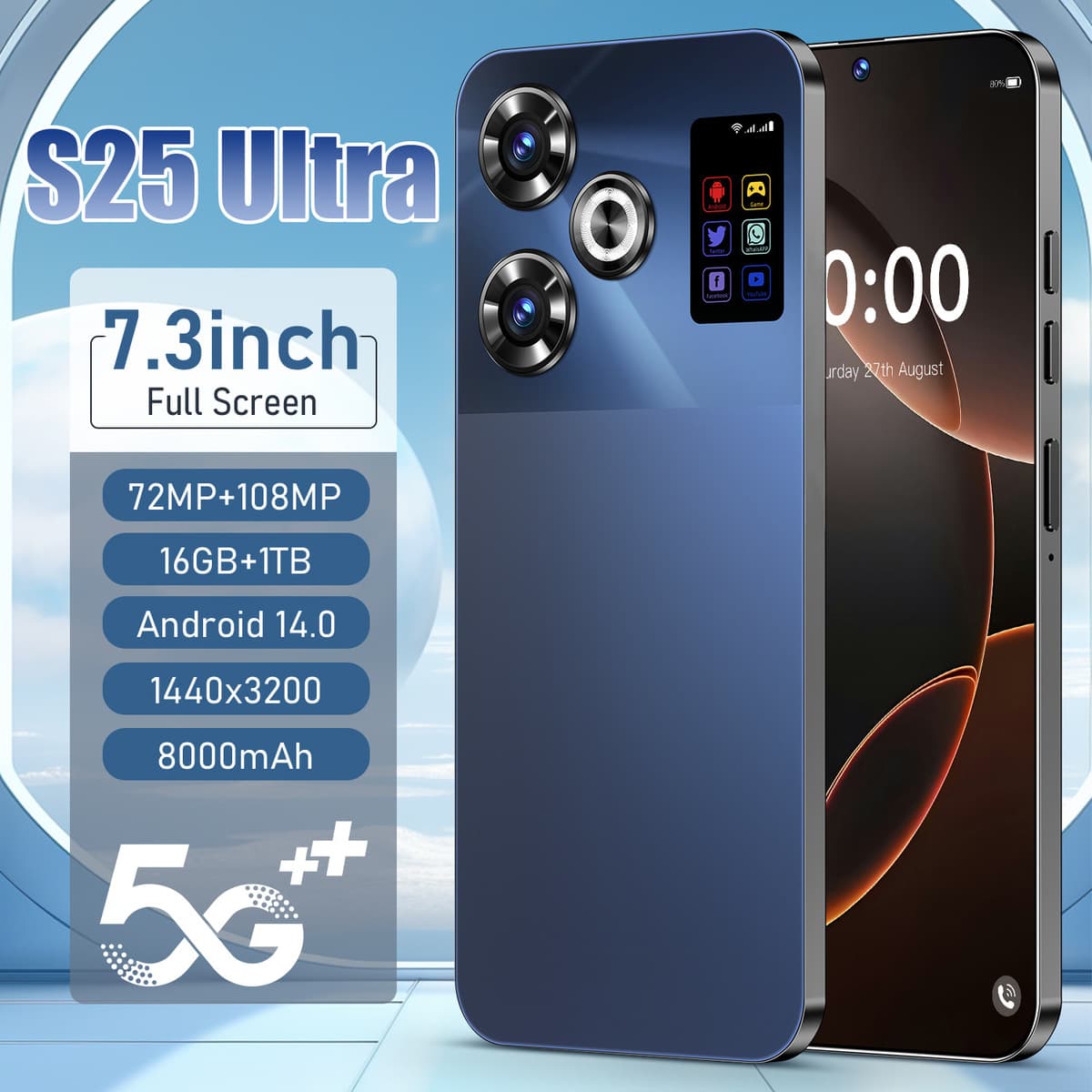 Новый трансграничный мобильный телефон S25 Ultra Android Smart 5G 7.3inch большой экран 16+1T Shopee OZON можно отправлены...