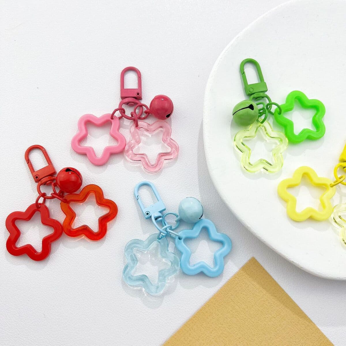 DIY креативный брелок-колокольчик с двойной пятиконечной звездой, милая подвеска для сумки, цепочка для мобильного телефона,...