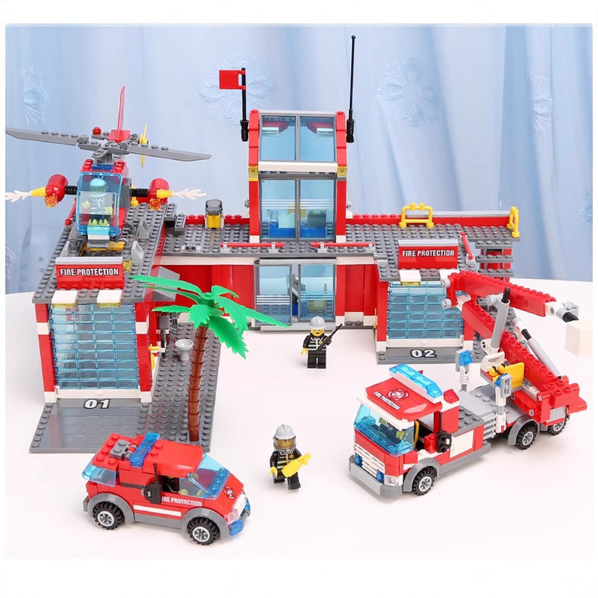 Трансграничная взрывная пожарная станция модель собранного кирпича игрушка вертолет пожарная машина совместима с сумкой...