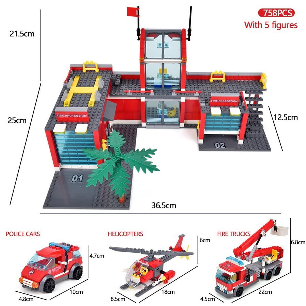 Трансграничная взрывная пожарная станция модель собранного кирпича игрушка вертолет пожарная машина совместима с сумкой...