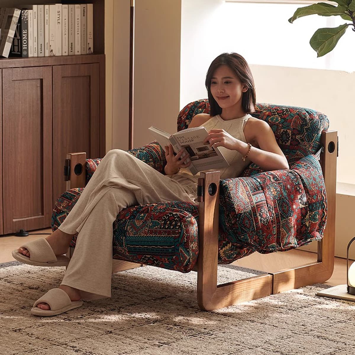 Одиночный диван в средневековом стиле, кресло из джерси, ретро-дизайнерская ткань, массив дерева, гостиная, диван для...