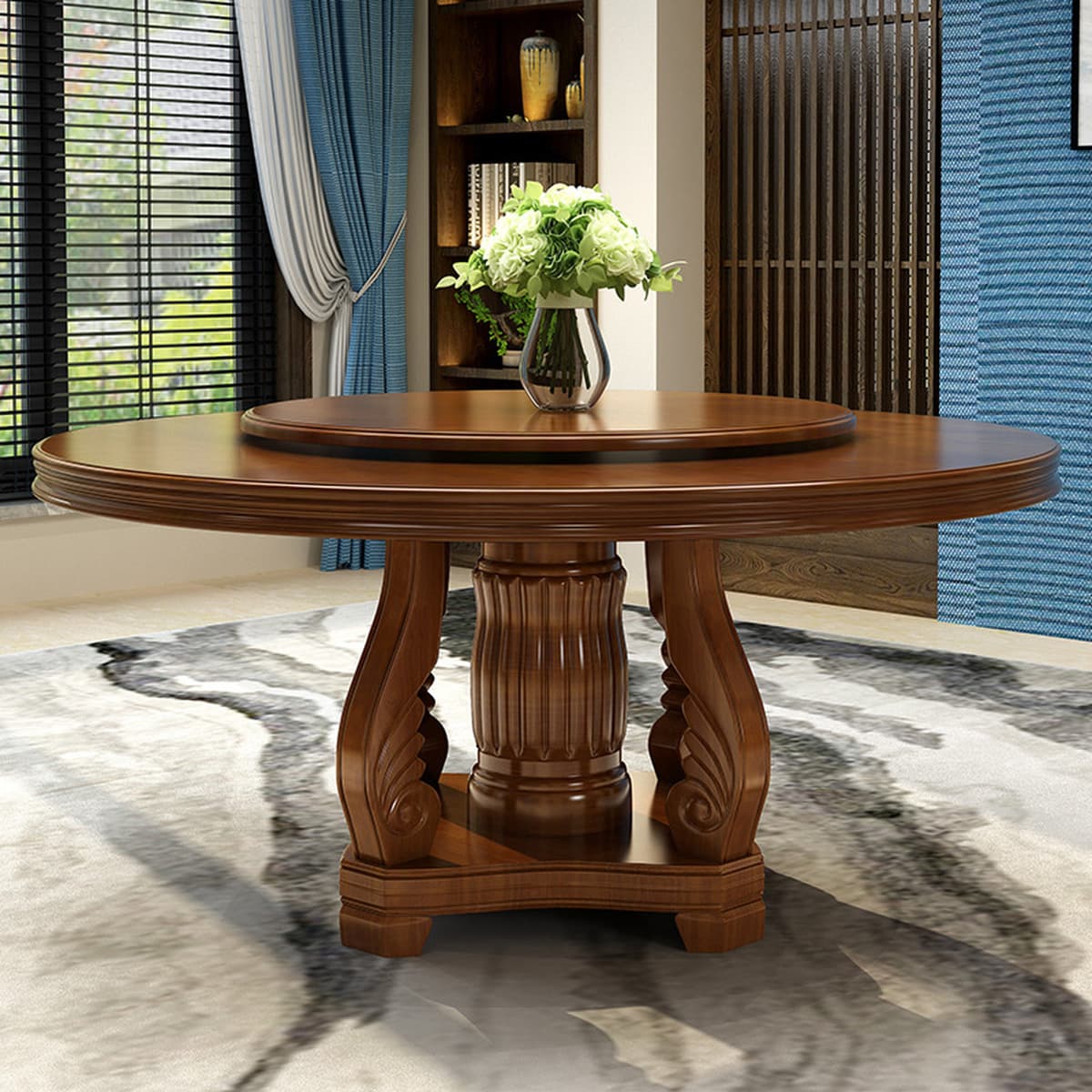 Круглый стол из цельного дерева с поворотным столом для 8 человек столовая обеденный стол современный простой обеденный стол...