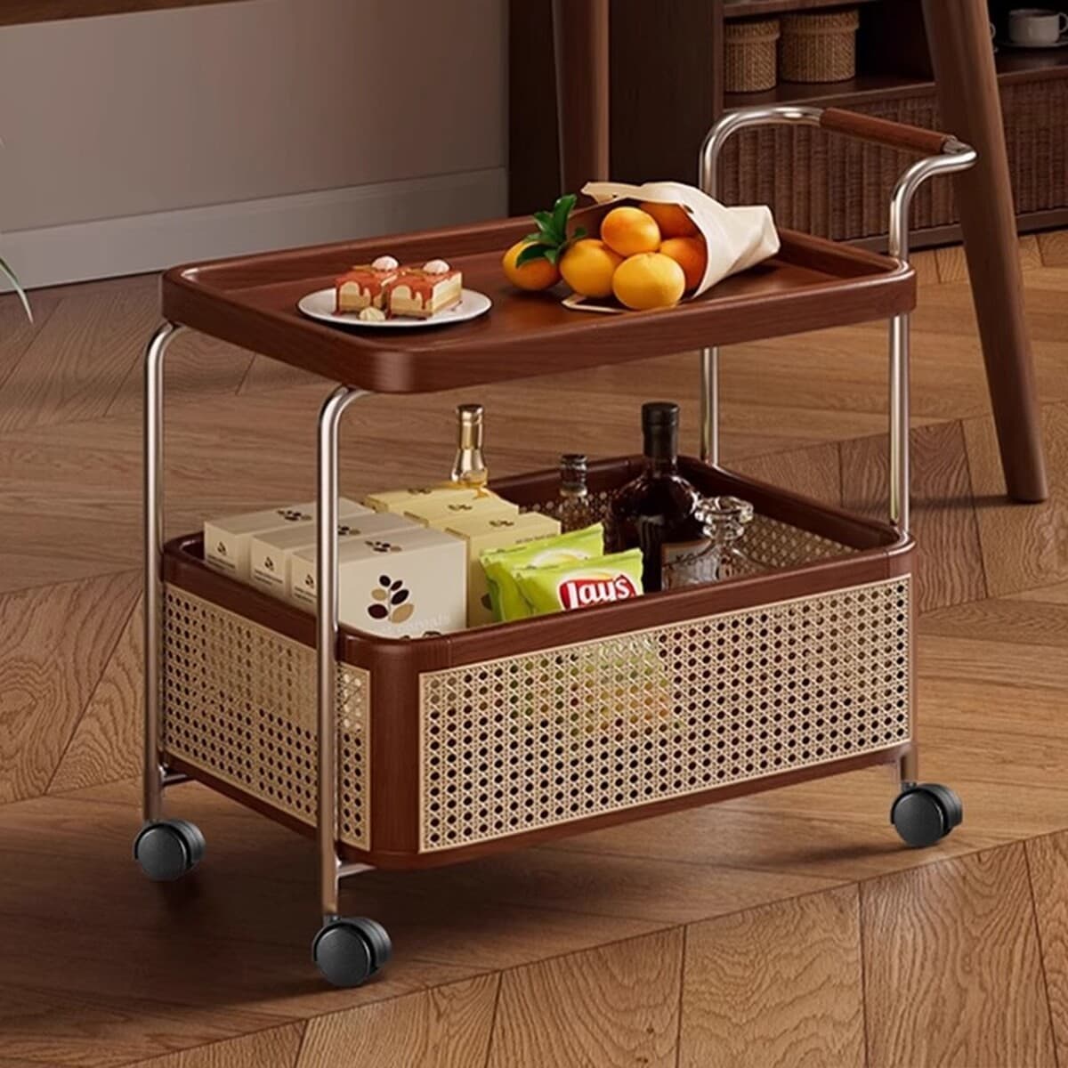 Подвижный приставной столик из цельного дерева для хранения вещей в стиле середины века, тележка для гостиной, дивана,...