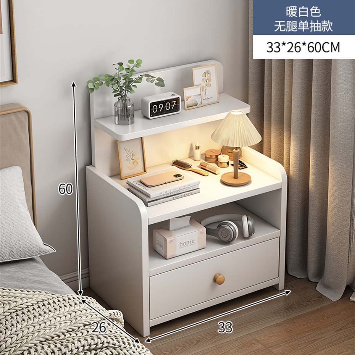 Прикроватная тумбочка, простой современный шкаф для хранения на ножках из цельного дерева, маленькая простая спальня,...