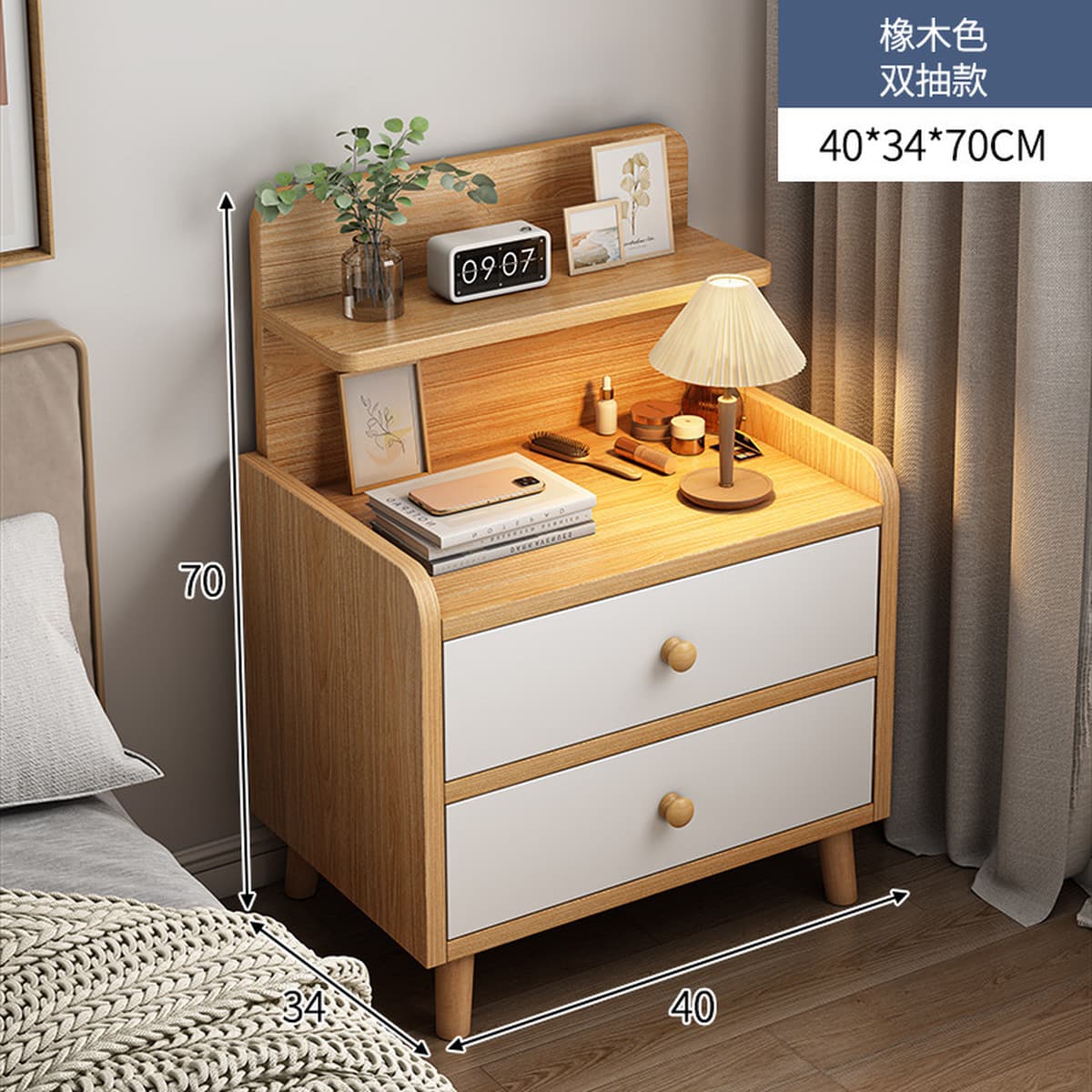 Прикроватная тумбочка, простой современный шкаф для хранения на ножках из цельного дерева, маленькая простая спальня,...