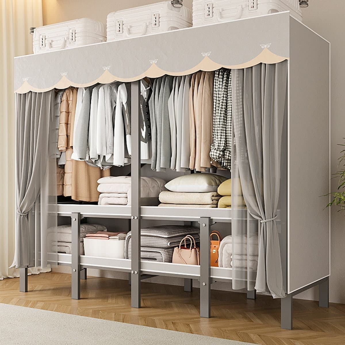 Шкаф Домашняя спальня без установки Простой складной стальной каркас для хранения шкаф прочный и прочный тканый шкаф для...