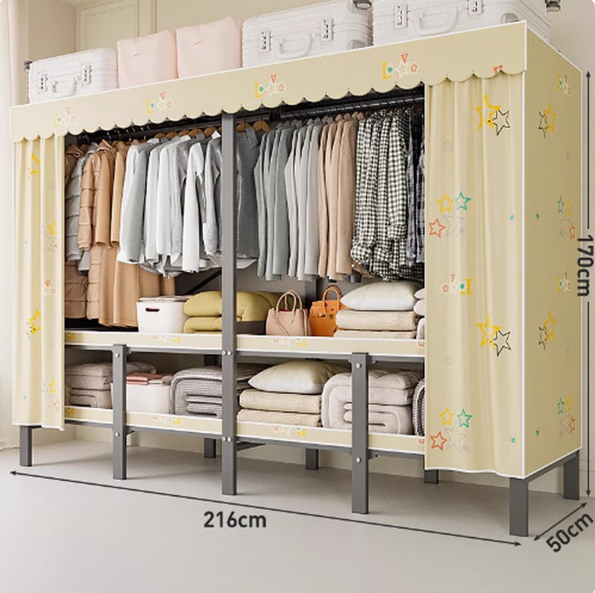 Шкаф Домашняя спальня без установки Простой складной стальной каркас для хранения шкаф прочный и прочный тканый шкаф для...