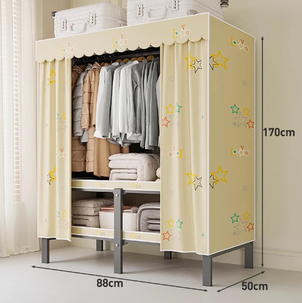 Шкаф Домашняя спальня без установки Простой складной стальной каркас для хранения шкаф прочный и прочный тканый шкаф для...