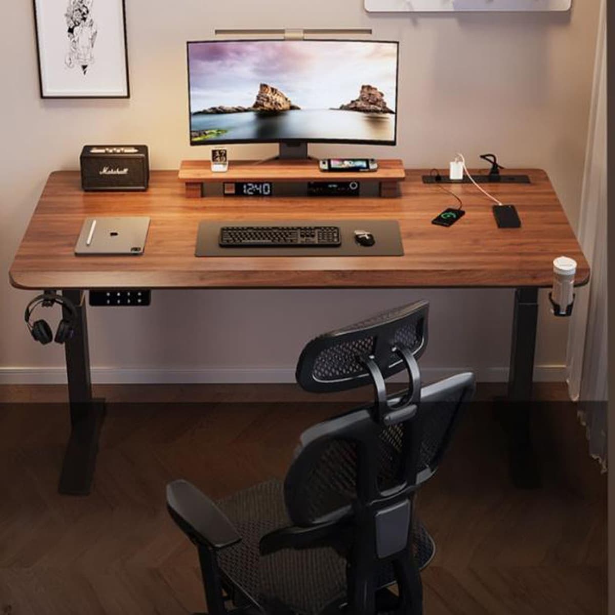 Электрический подъемный стол из цельного дерева, домашний учебный стол, компьютерный стол для киберспорта, офисный стол,...