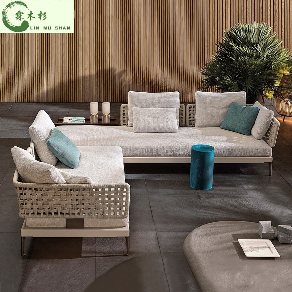 Открытый ротанговый диван Вилла Двор Досуг Тик Открытый Водонепроницаемый Солнцезащитный крем Мебель Сад Балкон Стул из...