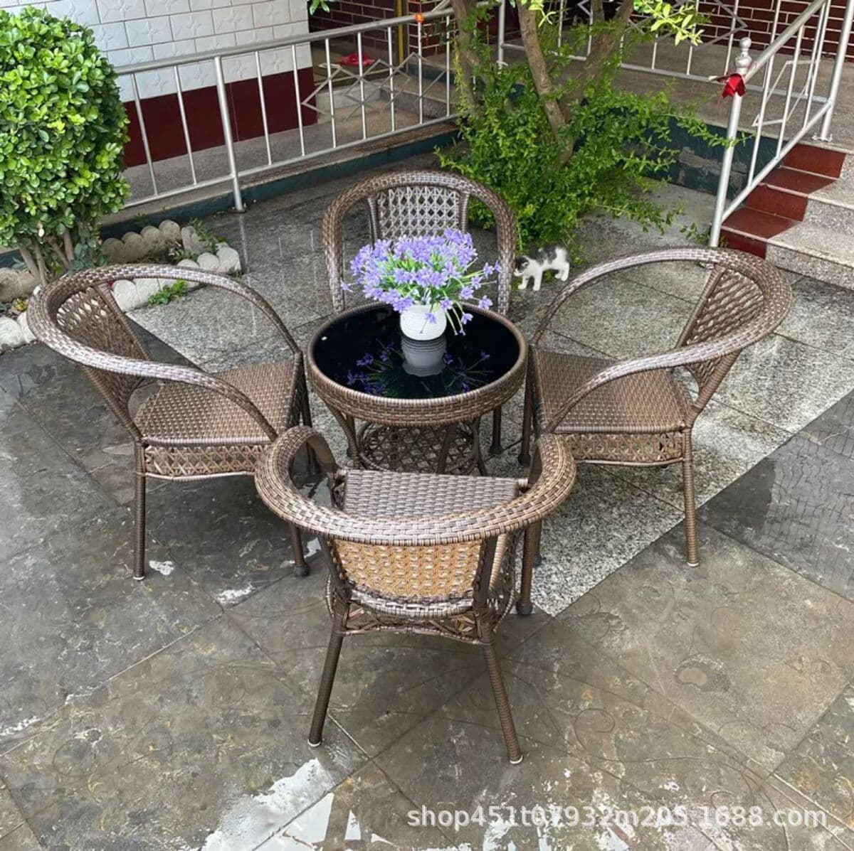 Комбинация чайного стола и стульев Открытый внутренний дворик Терраса Сад Открытый отдых Балкон Стул Водонепроницаемый стол