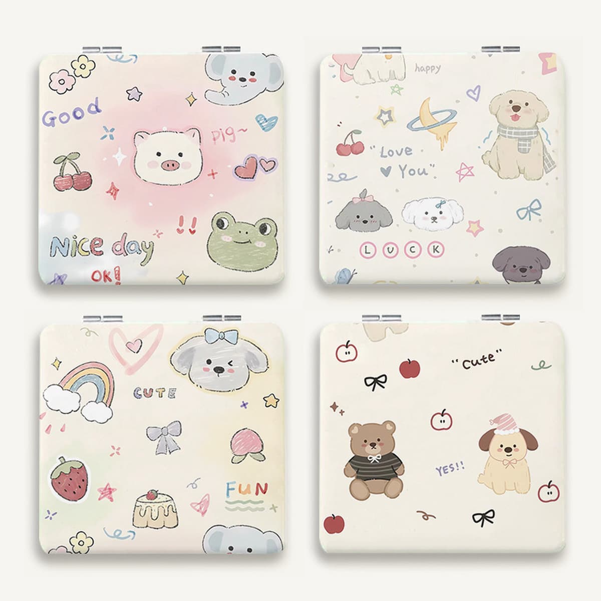 Маленькое зеркало портативный студент ручное зеркало двухсторонний складной милый ins корейский свежий щенок макияж зеркало