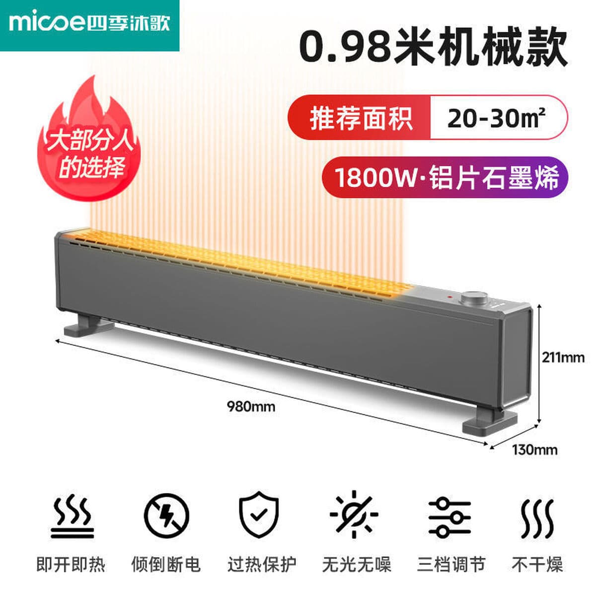 IV. Ji Mu Ge Электрический нагреватель Плинтус Нагреватель Быстрый нагрев Большой площади Бытовой энергосберегающий...