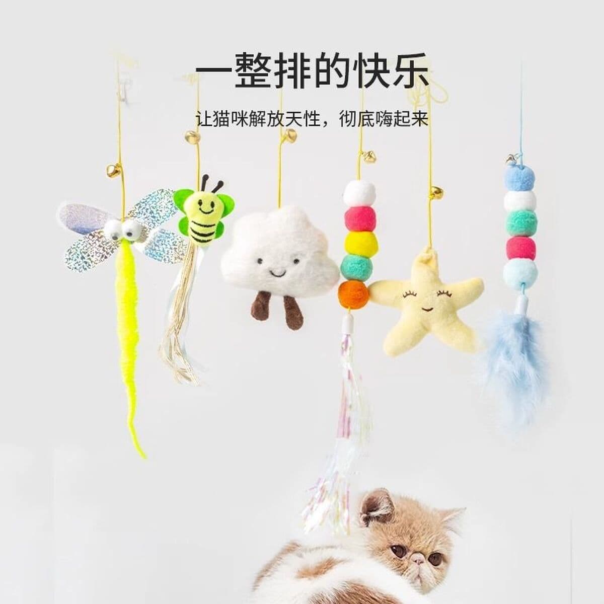 Cat Toy Self-Hi рельефная качающаяся подвесная дверь висит эластичное перо забавная кошачья палочка колокольчик мышь товары...