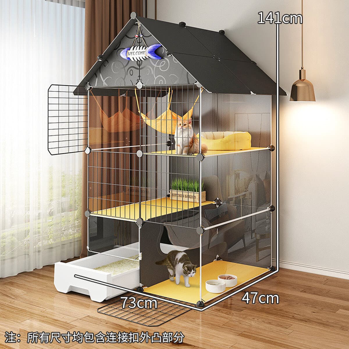 Клетка для кошек для домашнего использования в помещении со встроенным туалетом для туалета, очень большой пространство, не...