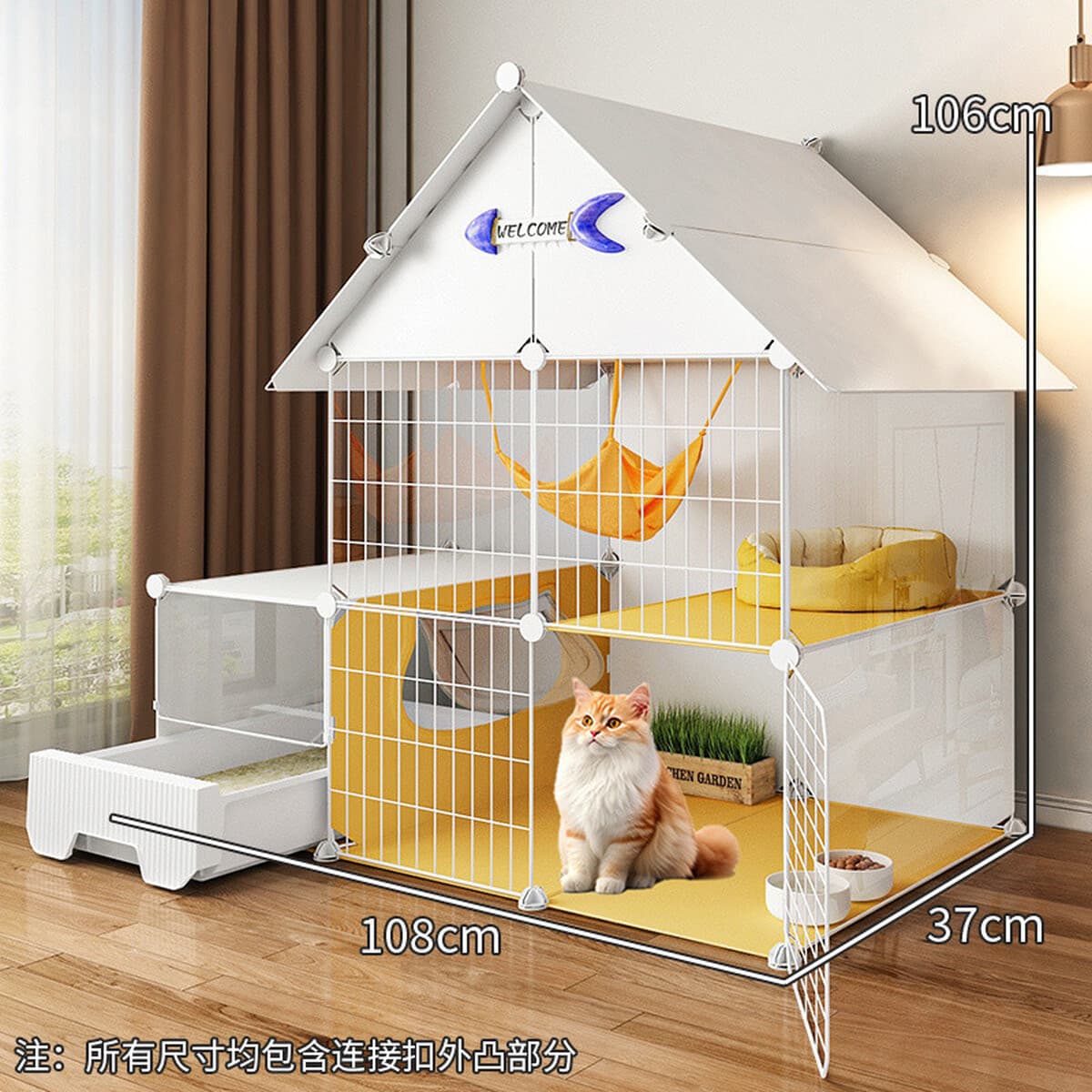 Клетка для кошек для домашнего использования в помещении со встроенным туалетом для туалета, очень большой пространство, не...