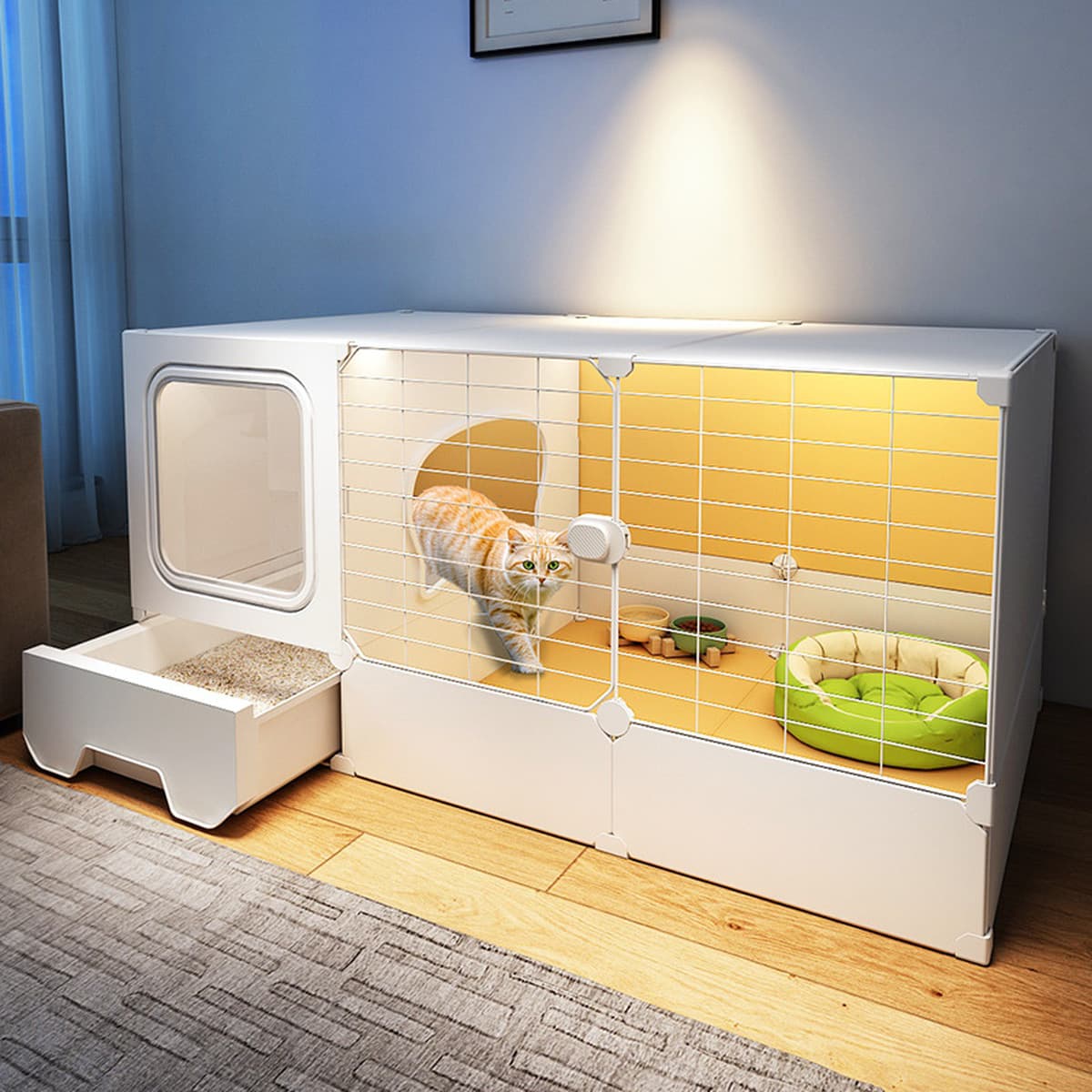 Интегрированная клетка для кошек, кошачий домик, туалет, кошачий домик, пустая зона для кошек, в помещении без свободного...