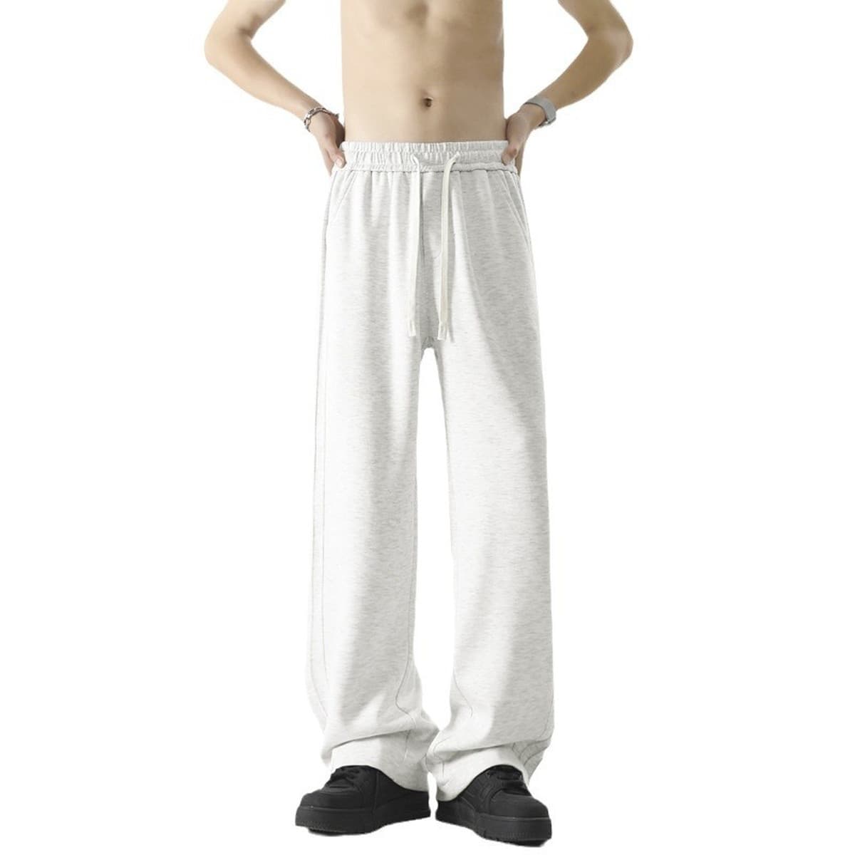 Повседневные брюки мужские 2024 летние свободные дикие сплошные спортивные брюки мужские прямые шнуровки мужские беговые...