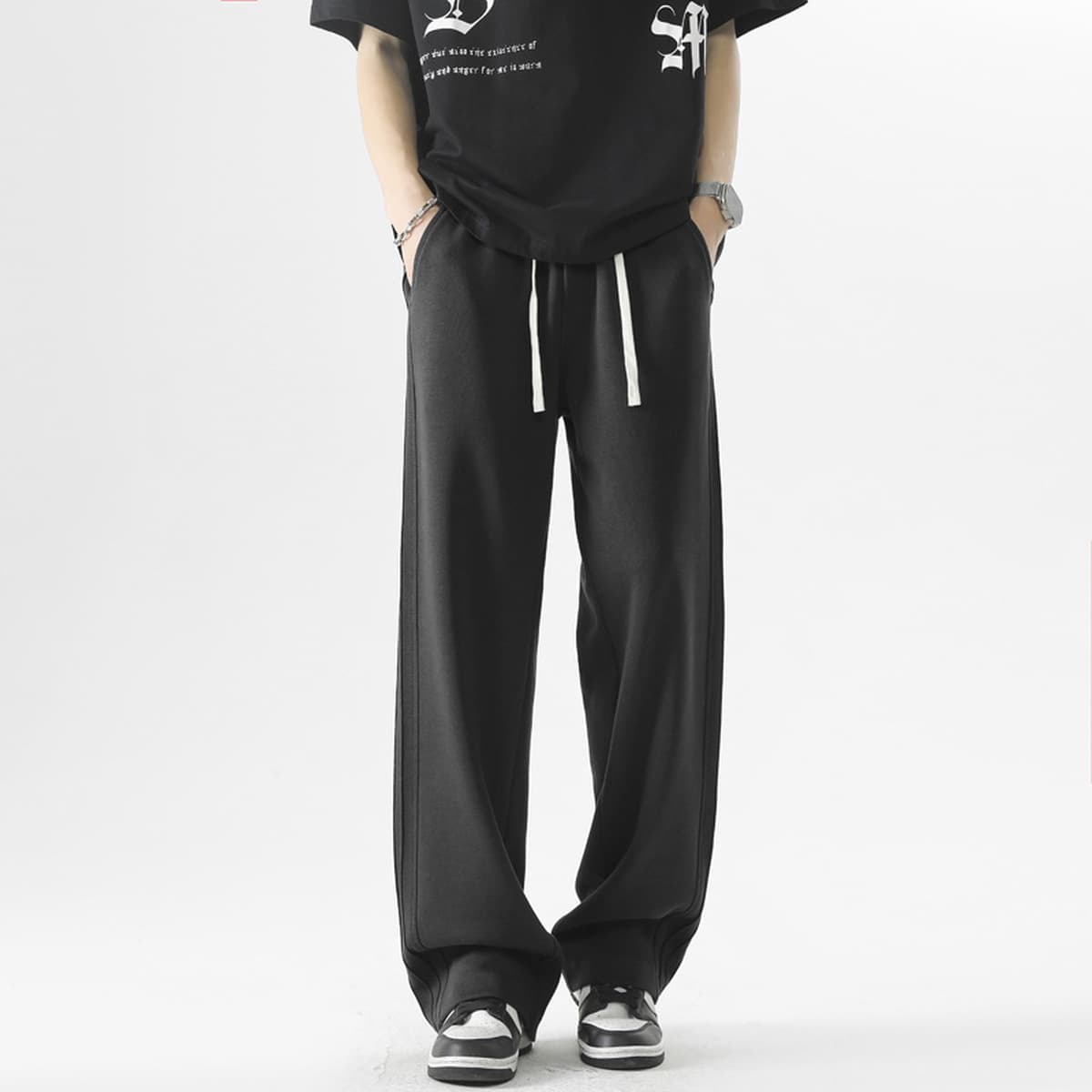 Повседневные брюки мужские 2024 летние свободные дикие сплошные спортивные брюки мужские прямые шнуровки мужские беговые...