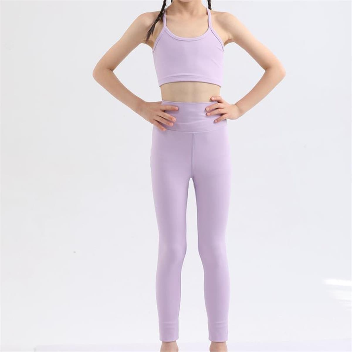 Элитный детский спортивный костюм для йоги и танцев для девочек, быстросохнущий, однотонный, для фитнеса и гимнастики