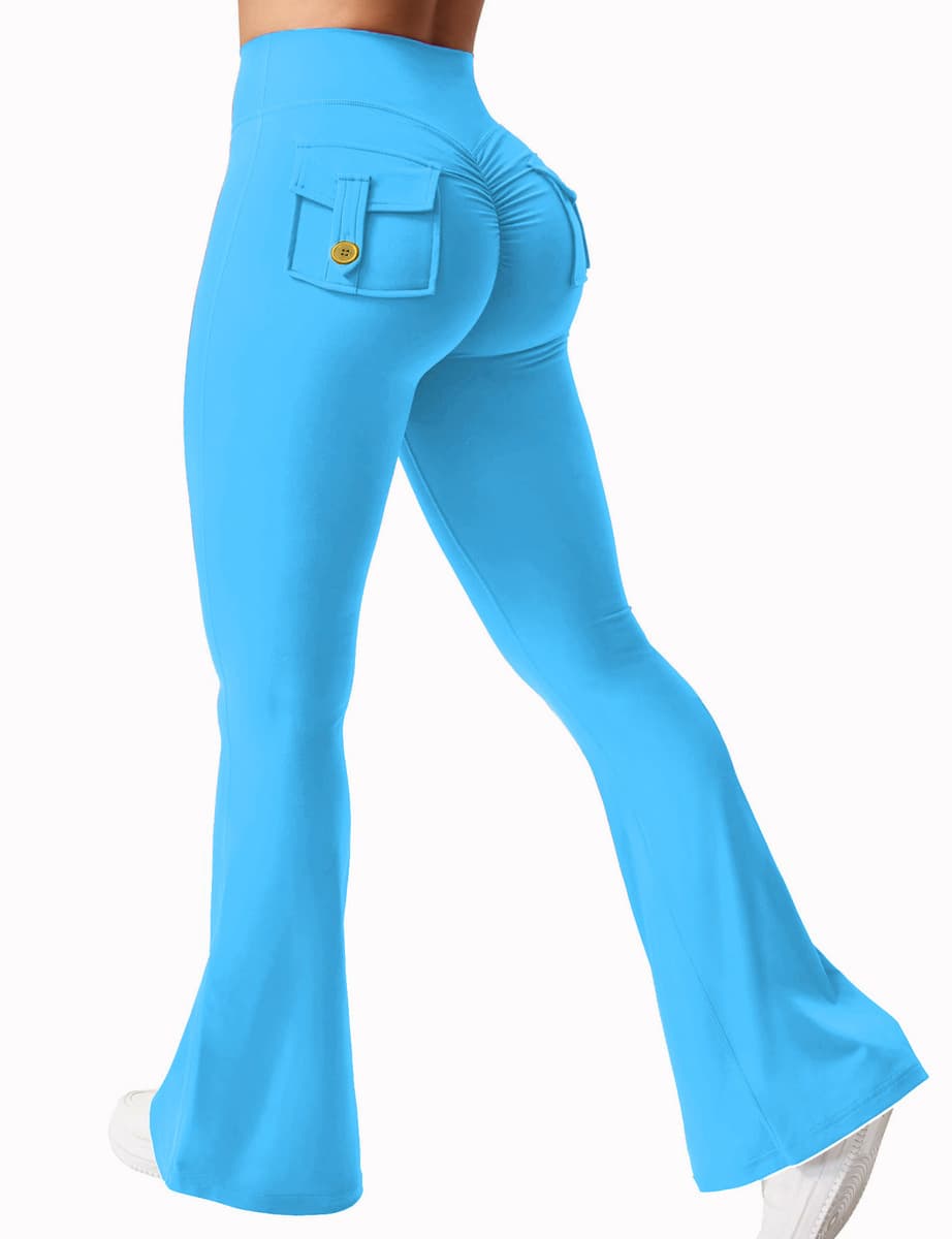 Трансграничные Амазонка карманные брюки йоги женские расклешенные брюки