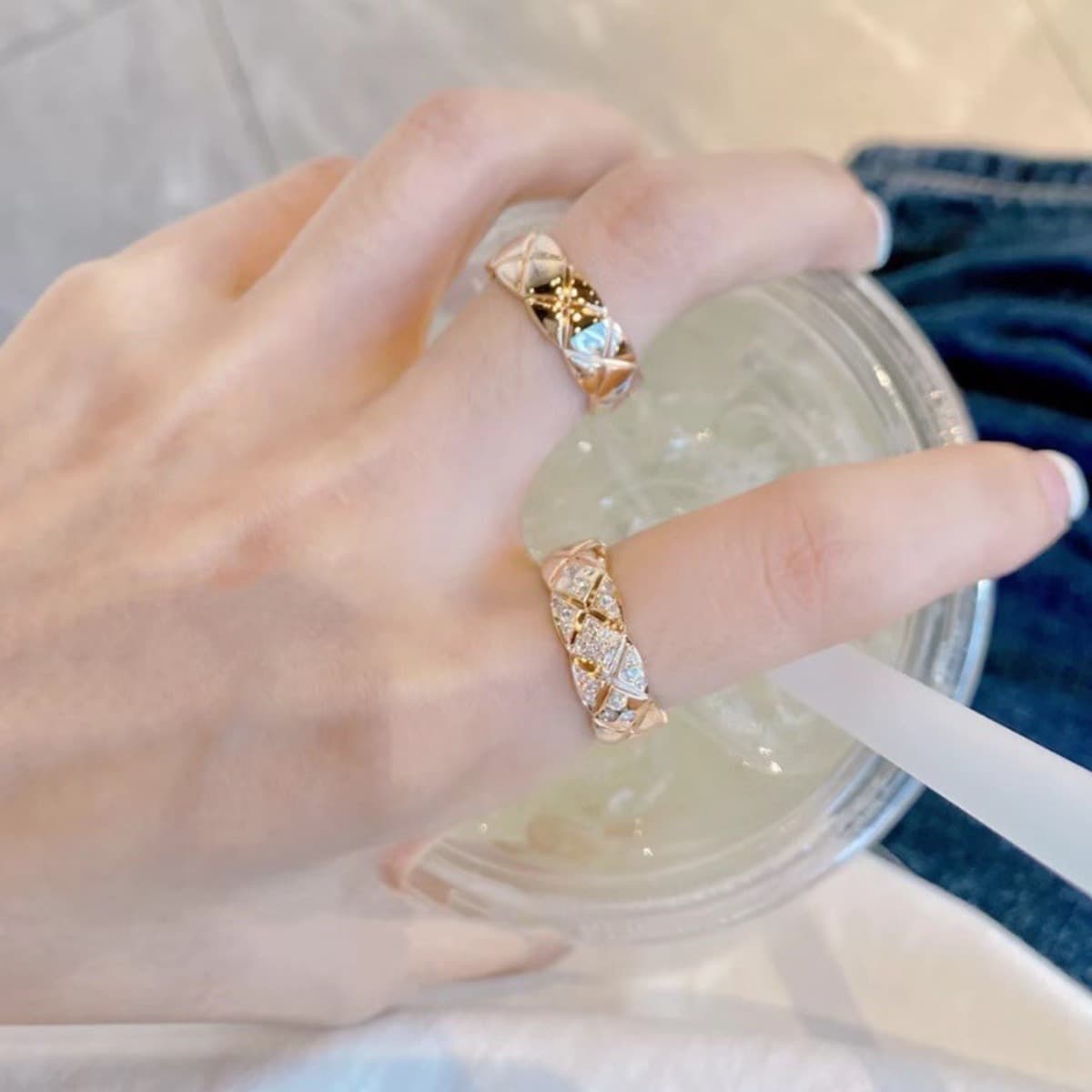 Xiangjia Высокая версия Узкая версия Широкая версия Кольцо на палец с покрытием из 18-каратного золота Коко Ромб без сверла...