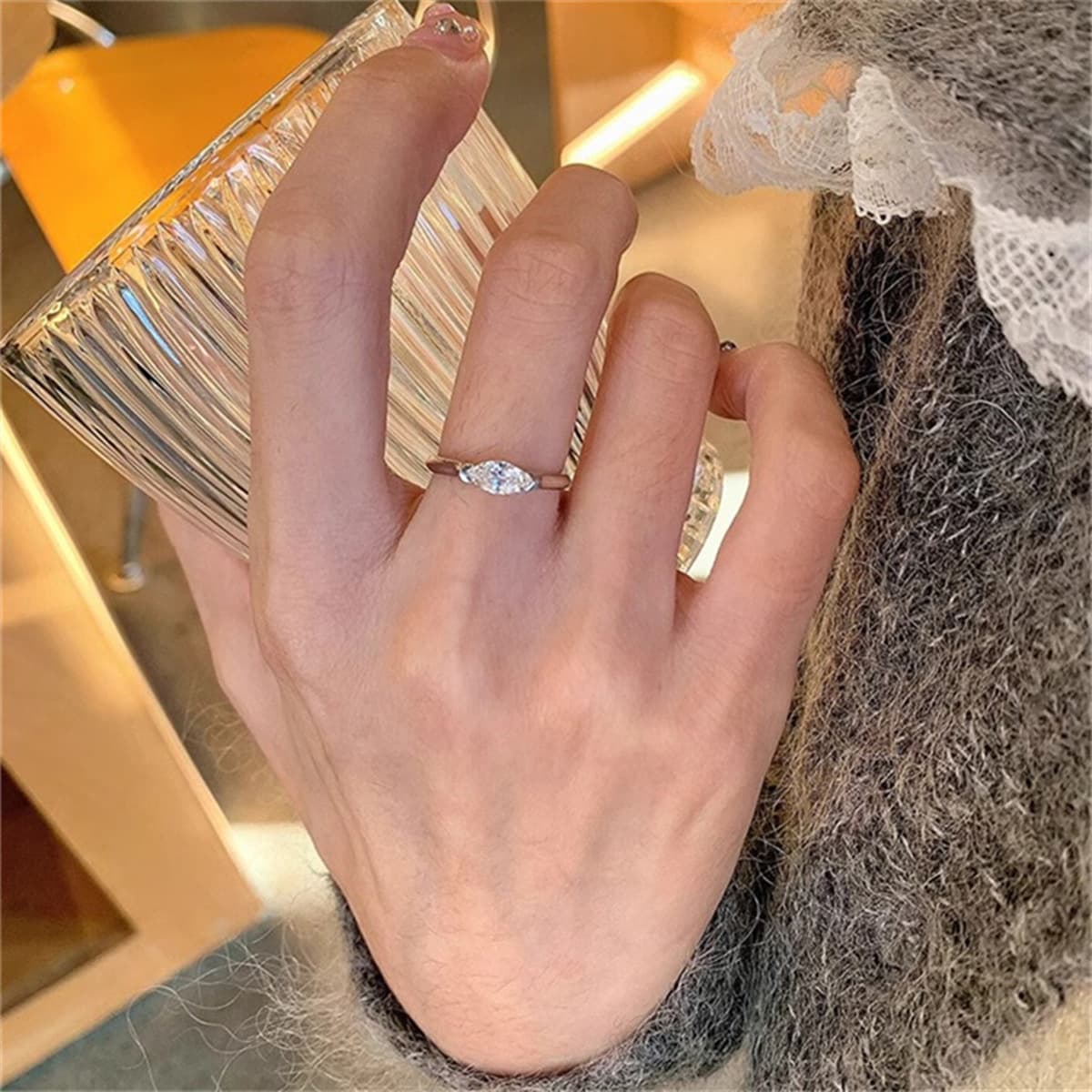 Срединный стиль s925 стерлингового серебра циркона вытянуто кольцо для женщин ретро-ниши