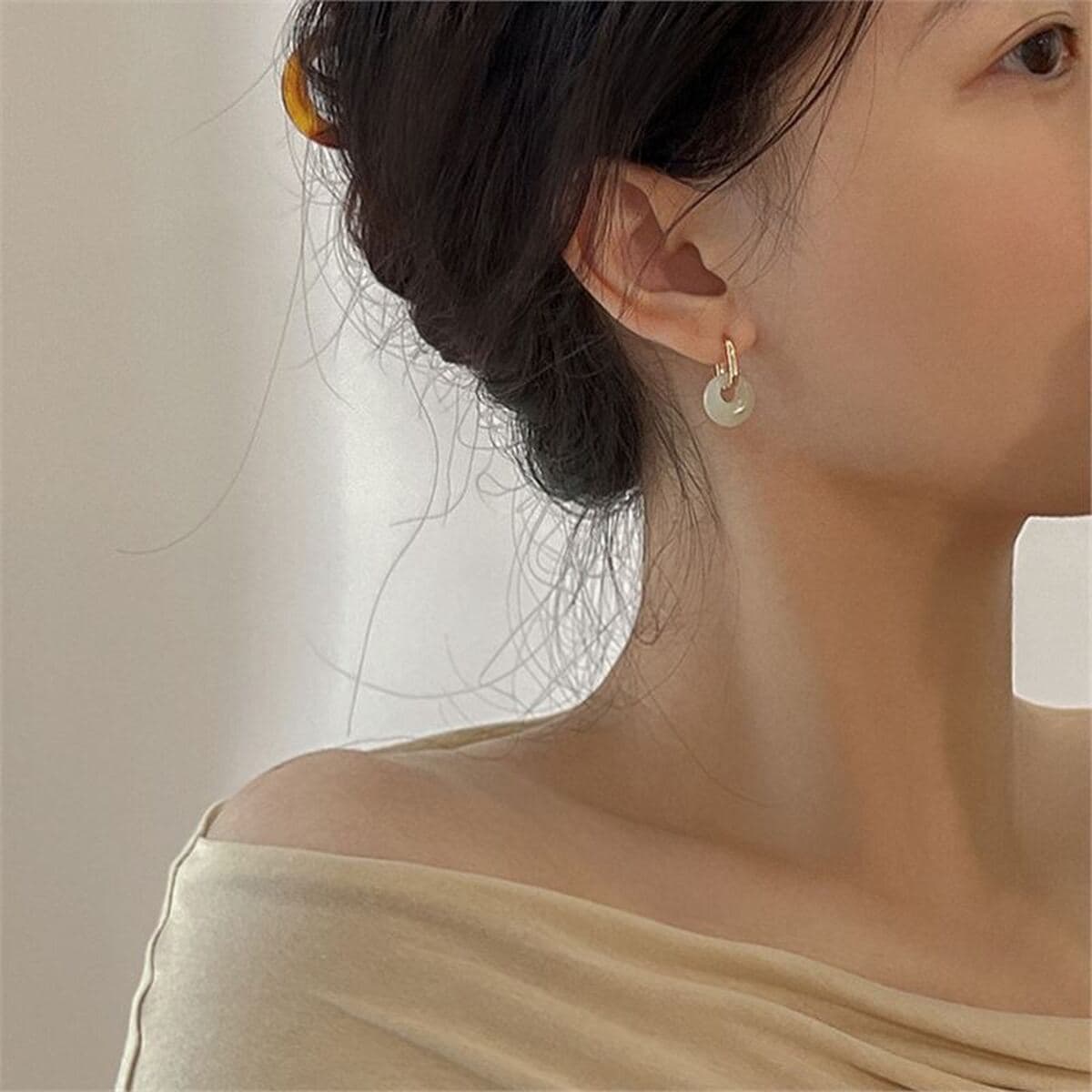 Женские серьги из нефрита Хэтиан, пряжка безопасности принцессы, нишевый дизайн, круглые серьги, изысканные серьги в...