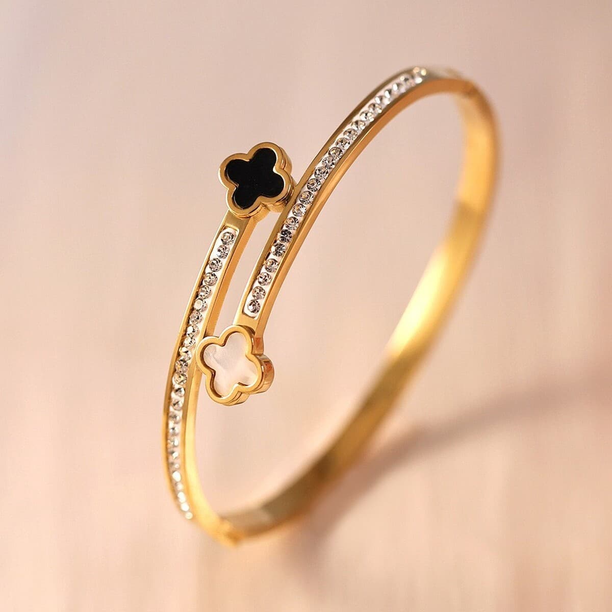 Женский браслет с четырехлистным клевером, покрытый гальваническим покрытием, не выцветает, экологичный, европейский и...