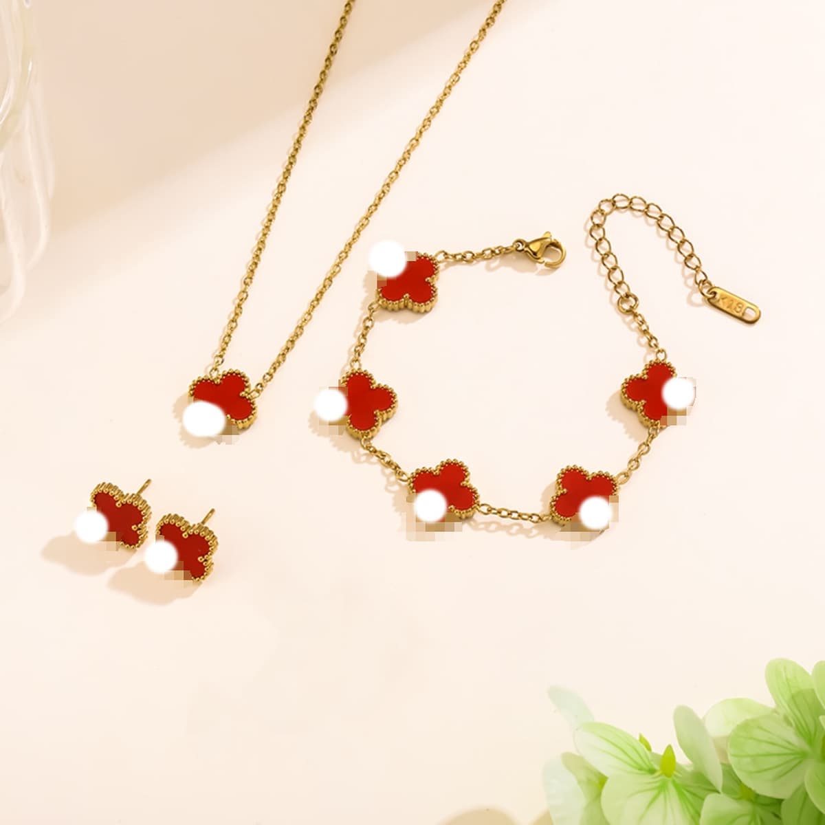 Популярный набор из трех предметов: колье, браслет и серьги с четырехлистным клевером 13 мм, универсальный клевер с...