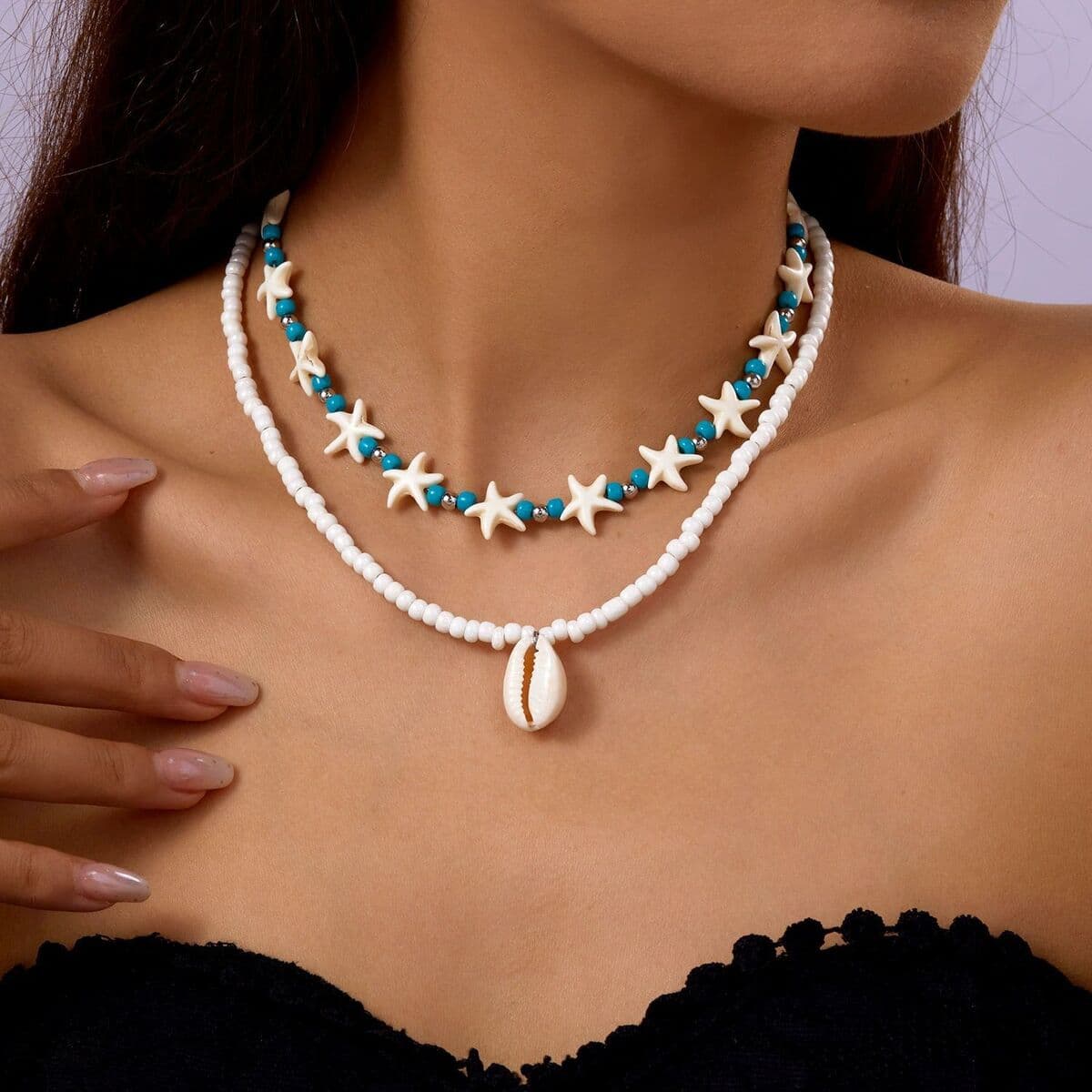 Amazon новый богемный стиль многослойная оболочка ожерелье женская мода рисовый жемчуг ожерелье ключица набор оптом