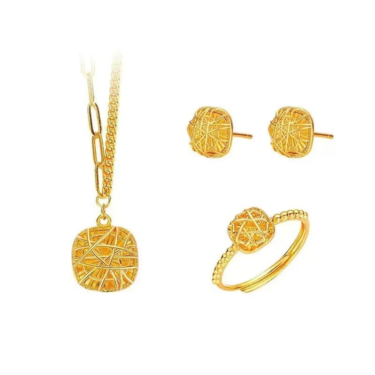 Новый набор ювелирных изделий из песочного золота: серьги в форме маленьких кубиков сахара, кольцо и ожерелье в стиле легкой...