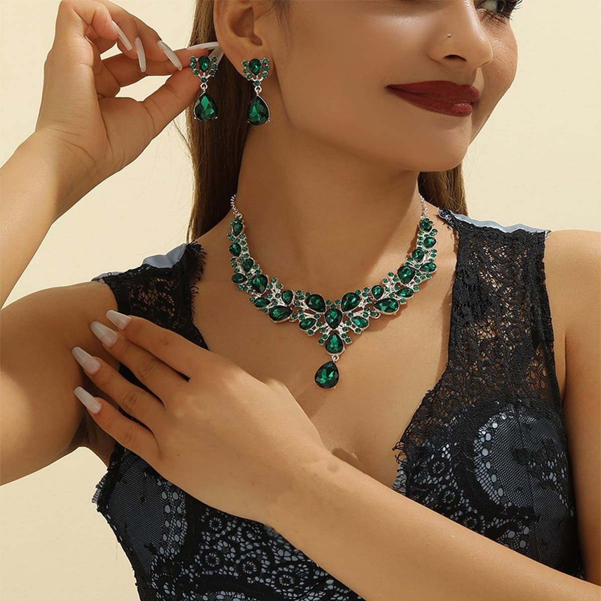 Ювелирный набор: популярное экстравагантное свадебное колье, браслет и серьги, трехкомпонентный комплект из...