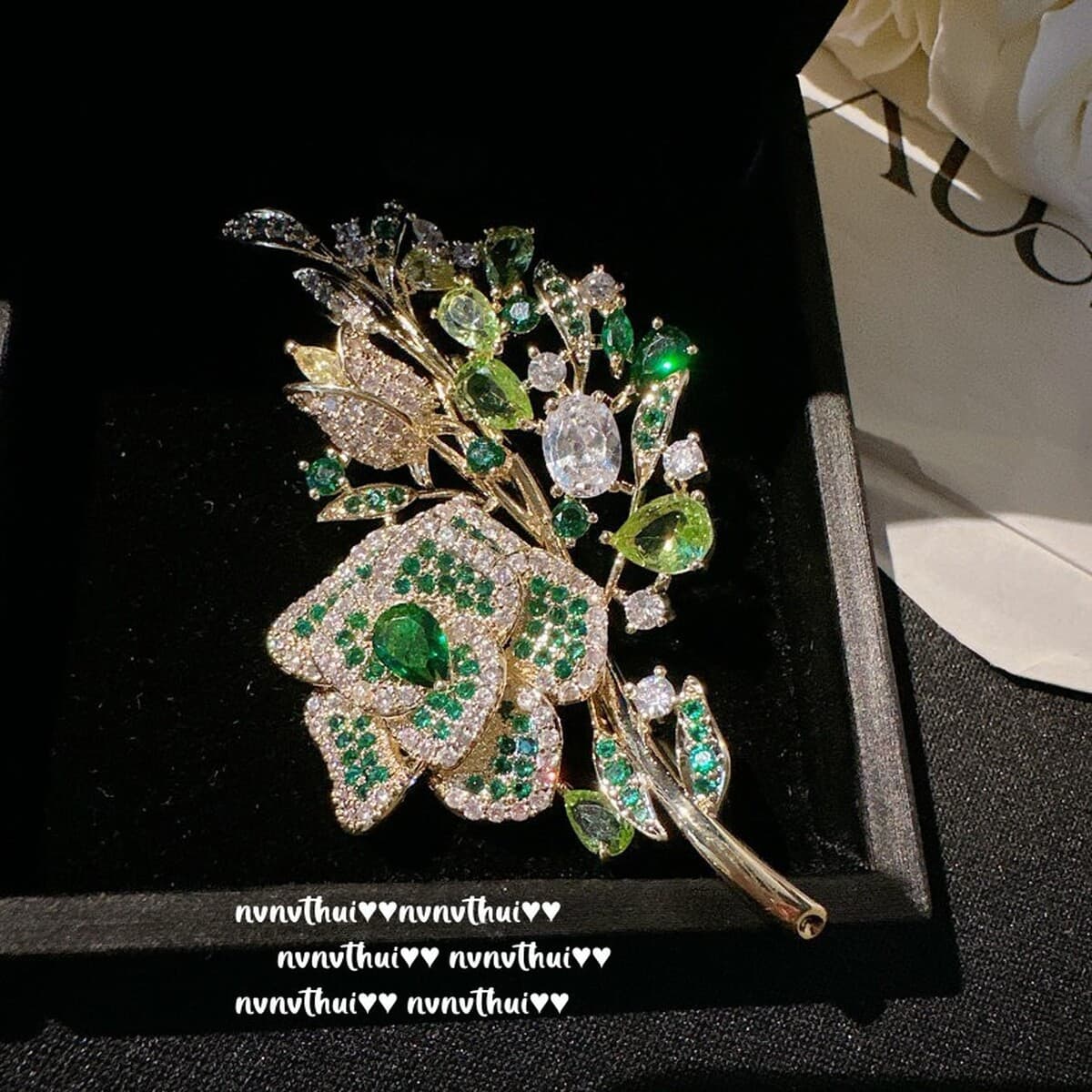 Мохито Изумрудная Роза Брошь Винтаж 18 карат позолоченный градиент зеленый лист лотоса циркона