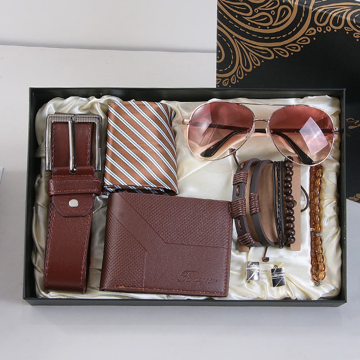 Мужской сувенирный набор: кошелек, галстук, браслет, ремень, солнцезащитные очки — подарок на День святого Валентина и День...