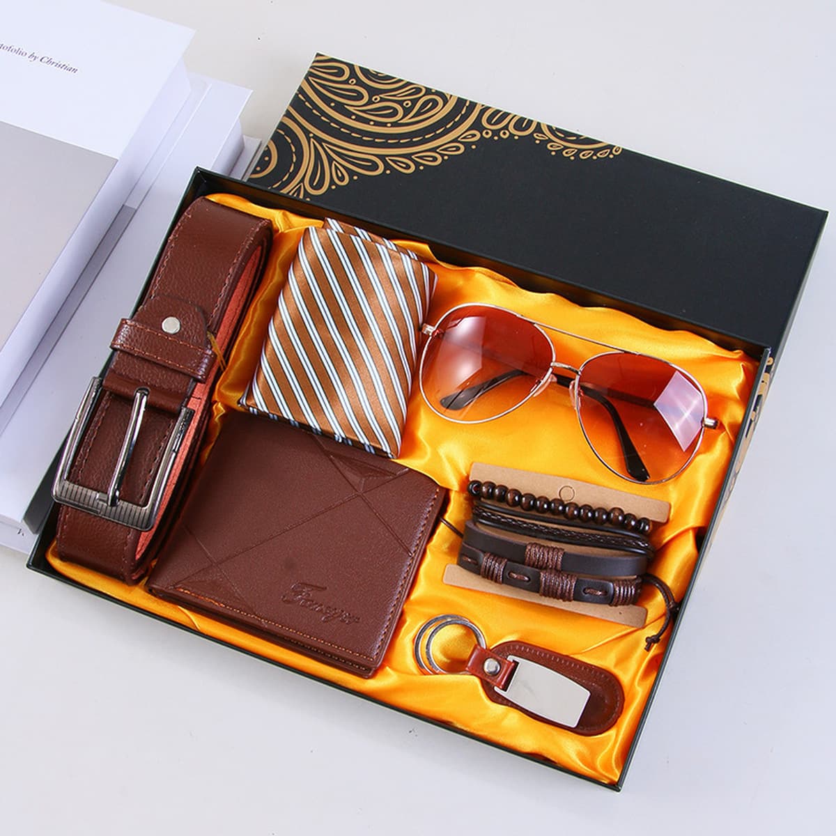 Мужской сувенирный набор: кошелек, галстук, браслет, ремень, солнцезащитные очки — подарок на День святого Валентина и День...
