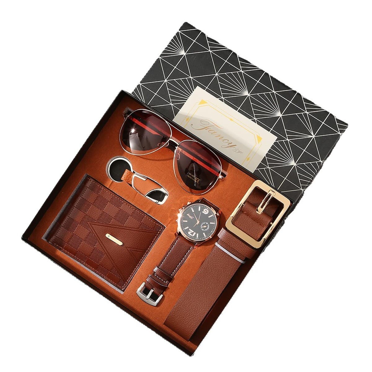 Подарочный набор для мужчин: кошелек, ремень, кварцевые часы, солнцезащитные очки, сувенир, подарок на День отца, День...