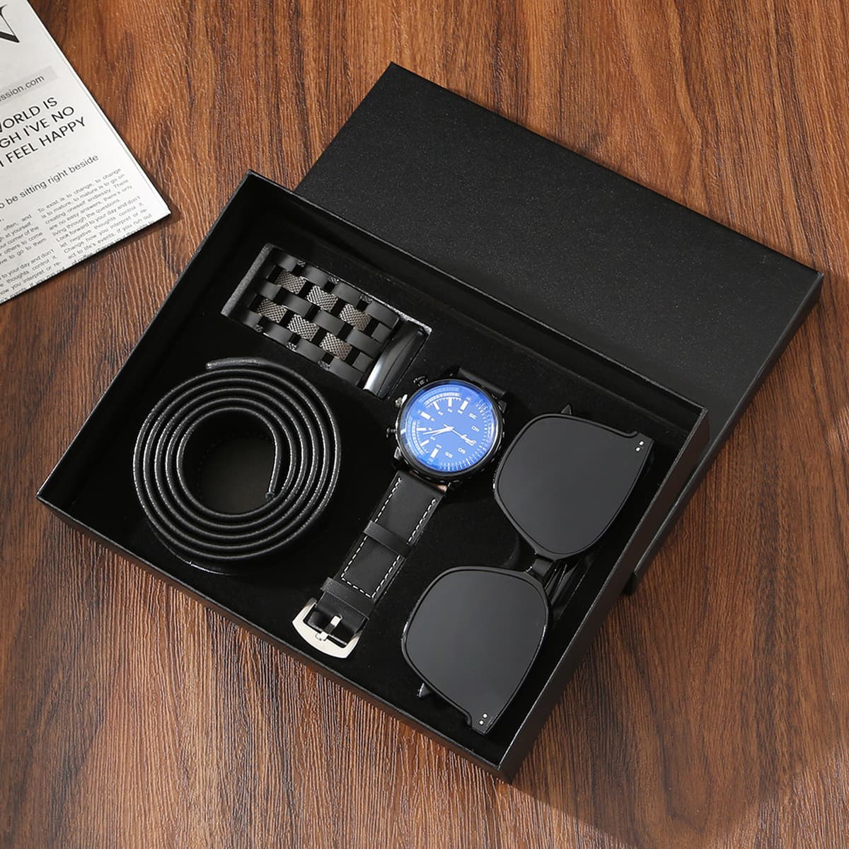 Подарочный набор для мужчин: кошелек, ремень, кварцевые часы, солнцезащитные очки, сувенир, подарок на День отца, День...