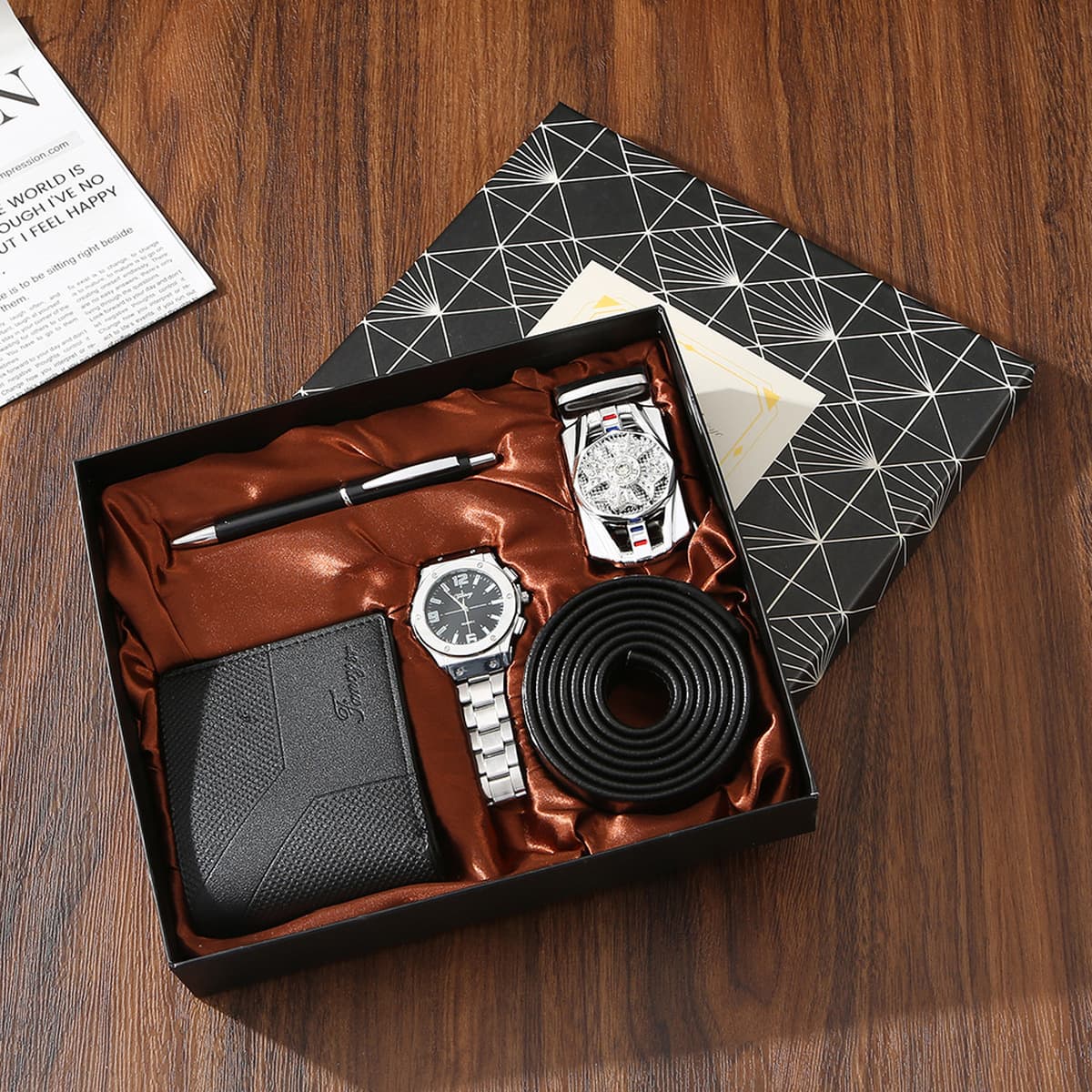 Подарочный набор для мужчин: кошелек, ремень, кварцевые часы, солнцезащитные очки, сувенир, подарок на День отца, День...