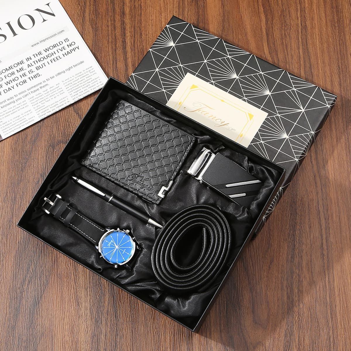 Подарочный набор для мужчин: кошелек, ремень, кварцевые часы, солнцезащитные очки, сувенир, подарок на День отца, День...