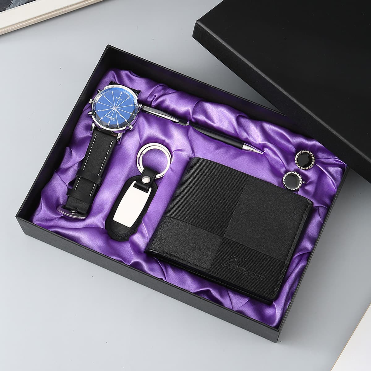 Подарочный набор для мужчин: кошелек, ремень, кварцевые часы, солнцезащитные очки, сувенир, подарок на День отца, День...