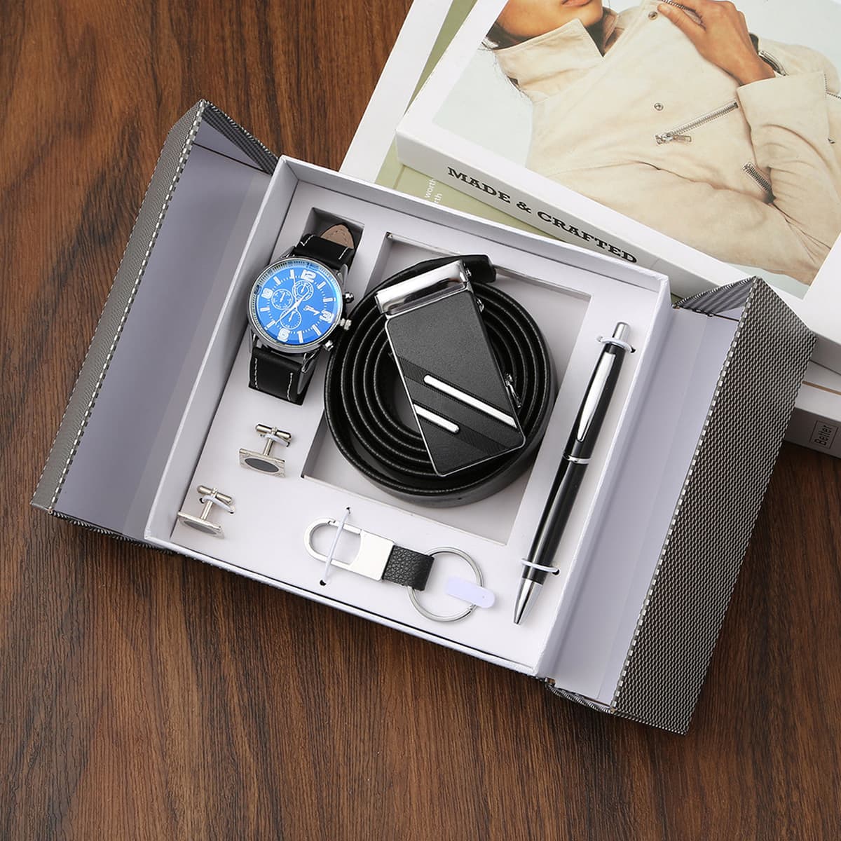 Подарочный набор для мужчин: кошелек, ремень, кварцевые часы, солнцезащитные очки, сувенир, подарок на День отца, День...